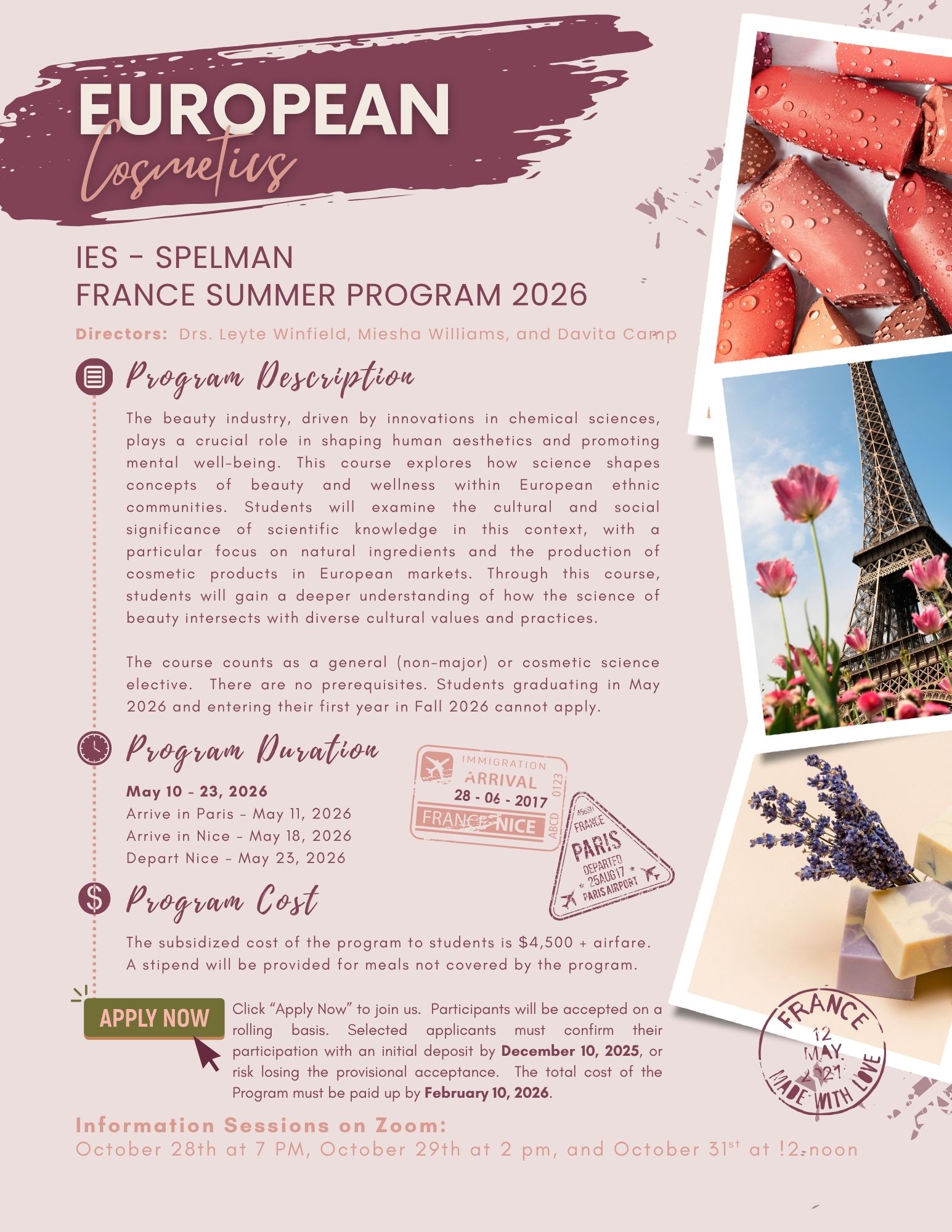 Spelman Cosmetic Science France Summer Program
