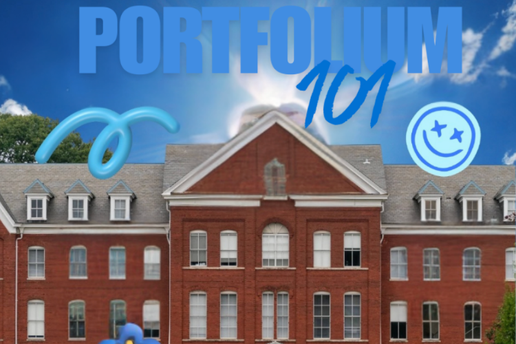 The name of the event - Portfolium 101- with a picture of Giles Hall in the back