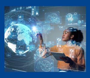 stock graphic of a black girl in tech