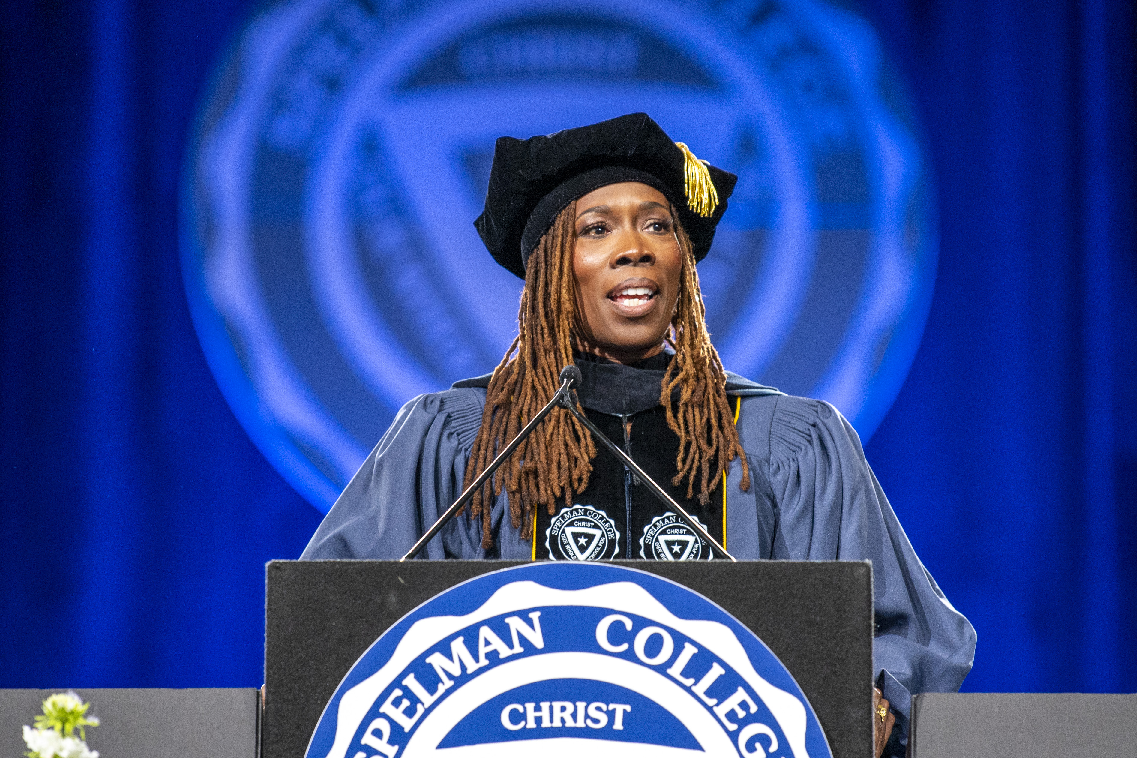 Dr. Thema Bryant giving Baccaulaureate Speech