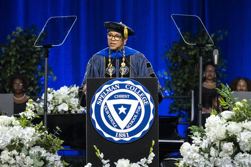 Interim President Brewer giving seech at Commencement