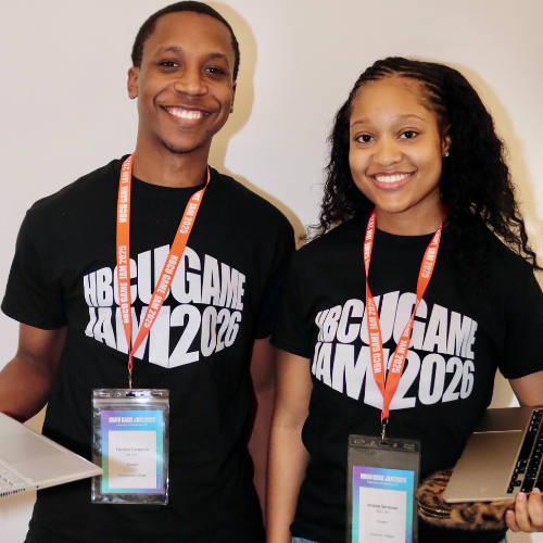Students with HBCU Game Jam 2026 shirts on